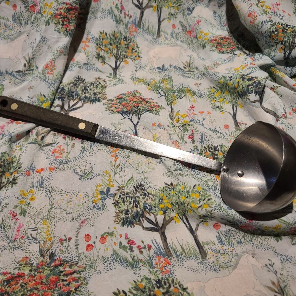 Vintage FLINT Stainless Steel Soup Ladle Made in USA Wood Handle